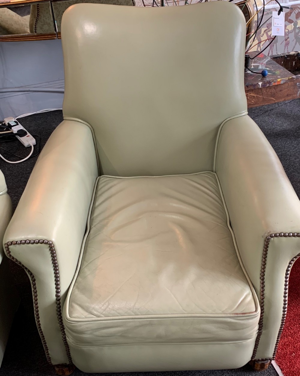 Pair of Leather Armchairs & Footstool Within Dateline of 1940 View IV