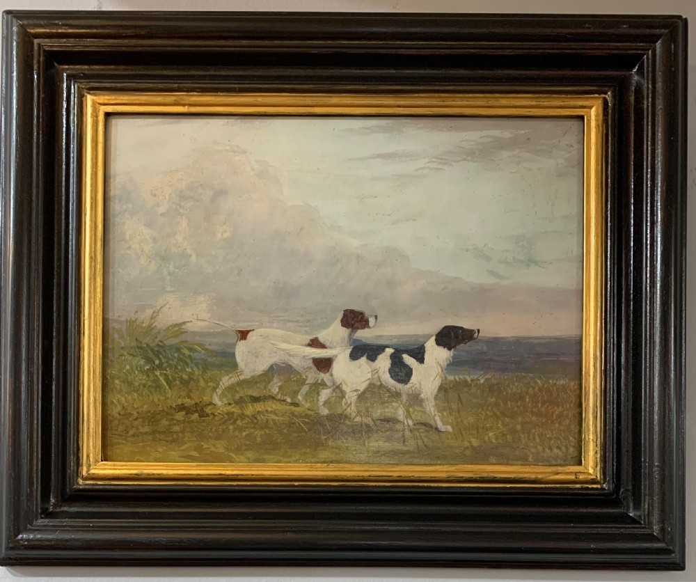 Victorian Hunting Dogs Scene, Oil on Board (unsigned) c1880