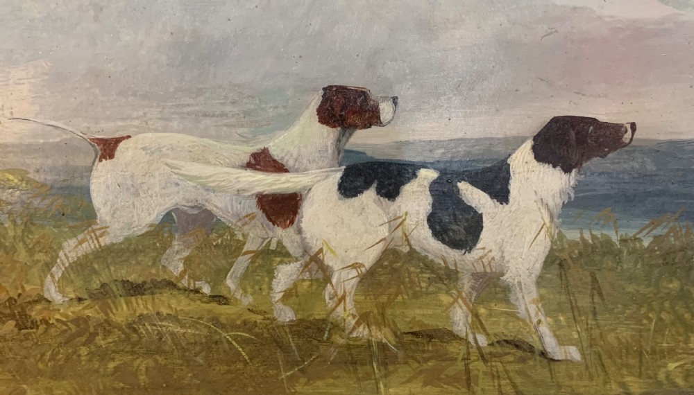 Victorian Hunting Dogs Scene, Oil on Board (unsigned) c1880 View II