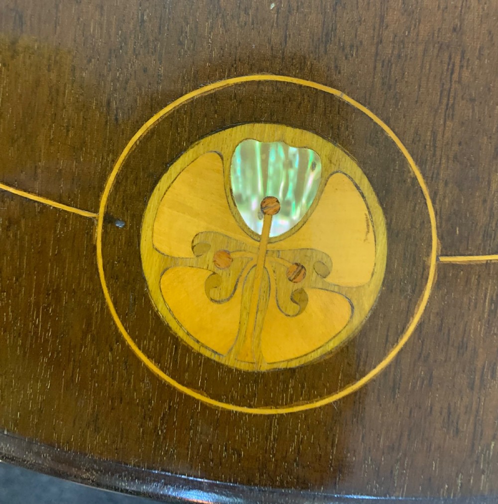 George Montague Elwood Art Nouveau Mahogany Table with Mother of Pearl c1910 View III