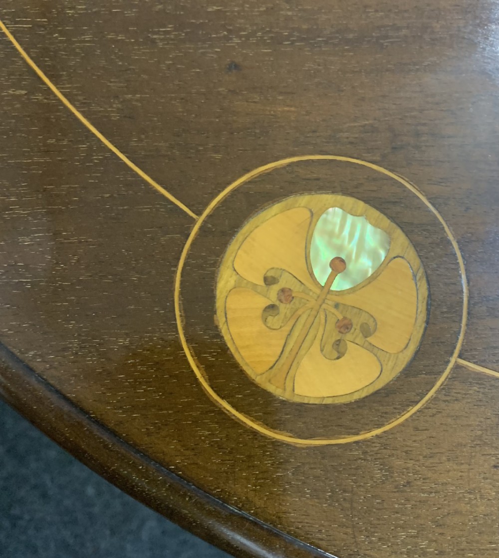 George Montague Elwood Art Nouveau Mahogany Table with Mother of Pearl c1910 View IV