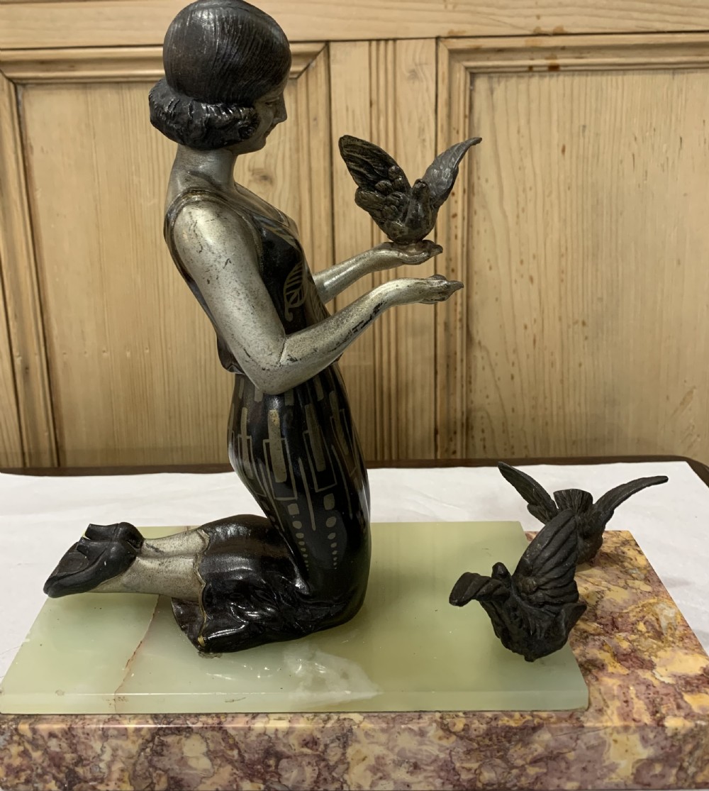 French Art Deco Lady with 3 Doves c1920-30 View III