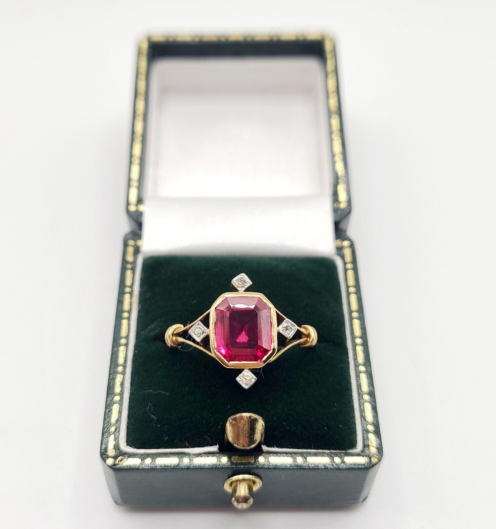 French Art Deco Ruby (1.5ct) Rose Cut Diamond Ring c1920 (Q1/2) View VIII