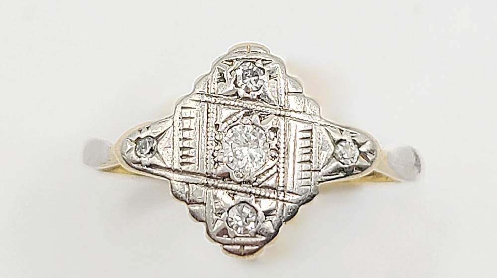Art Deco Diamond, 18ct Gold & Platinum Ring- size M