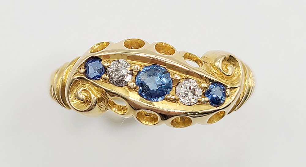 Edwardian Sapphire & Diamond 18ct Gold Ring - Size K1/2