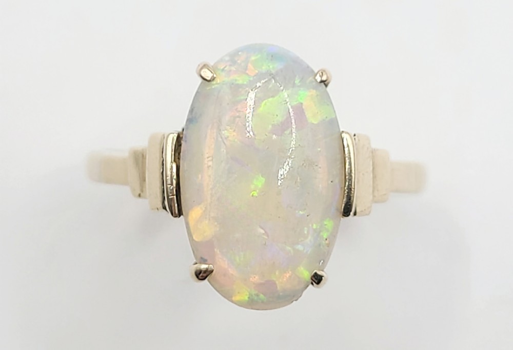 Art Deco Antique Oval Cut Opal 9ct Gold Ring c1930  - Size N1/2