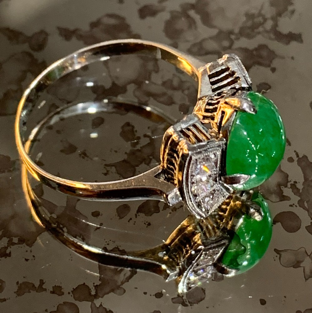 Art Deco Platinum Diamond Jade Ring c1920's - Size M. View VII