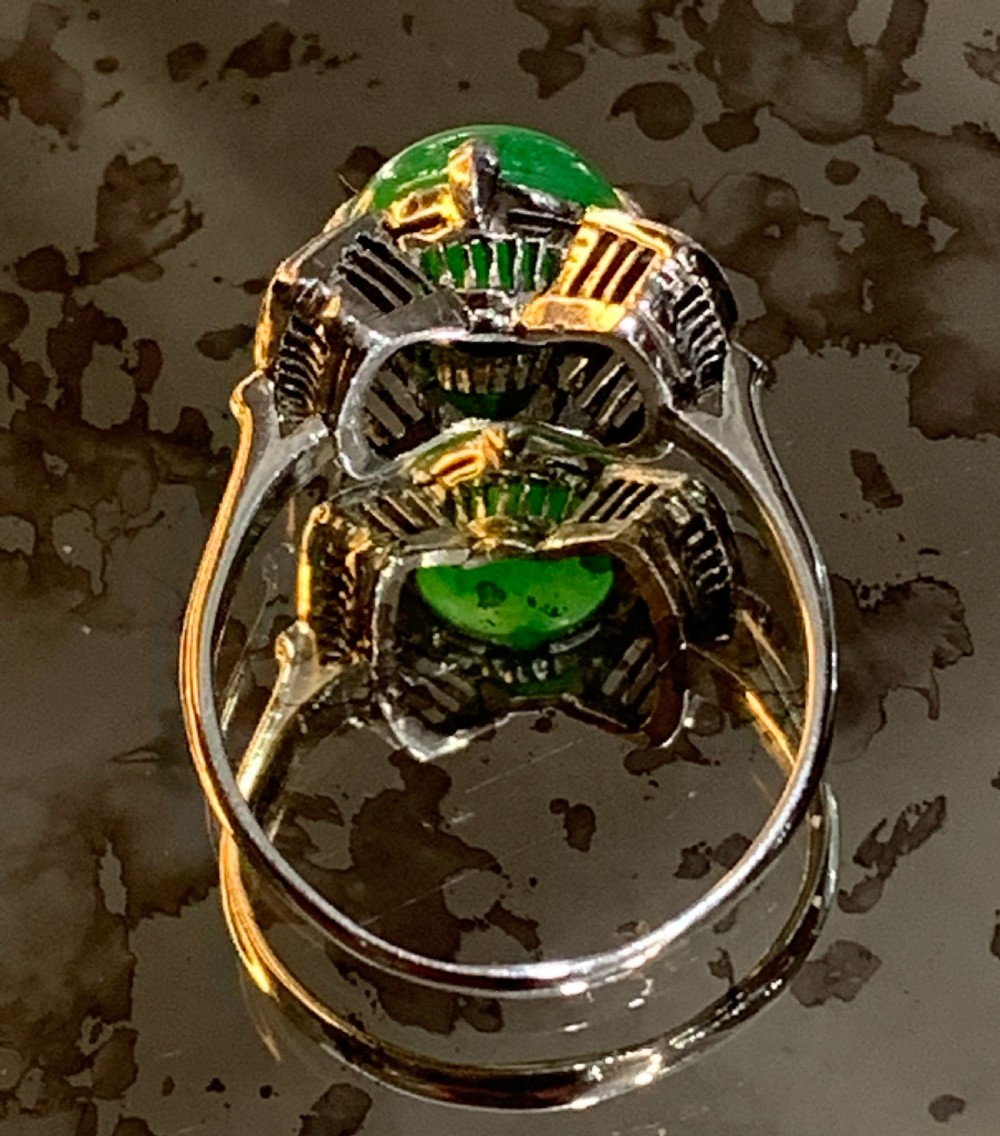 Art Deco Platinum Diamond Jade Ring c1920's - Size M. View III