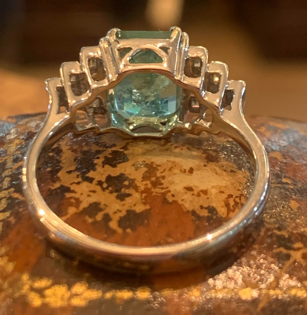 Art Deco 2ct Natural Emerald & Baguette Cut Diamond 18ct Gold Ring - Size N View II