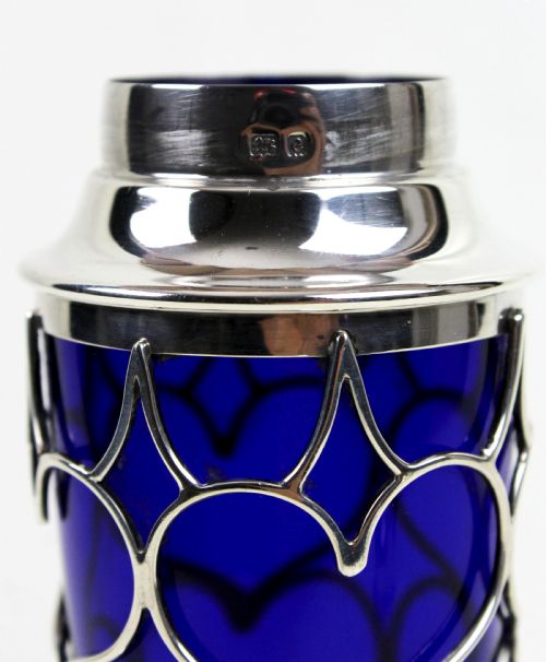 EDWARDIAN BLUE GLASS AND SILVER SUGAR CASTER - ADDITIONAL PHOTO 2
