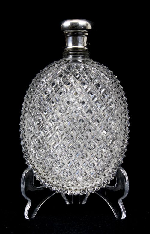 cut glass and silver flask - CATEGORY: ANTIQUE GLASS - DATED 1920