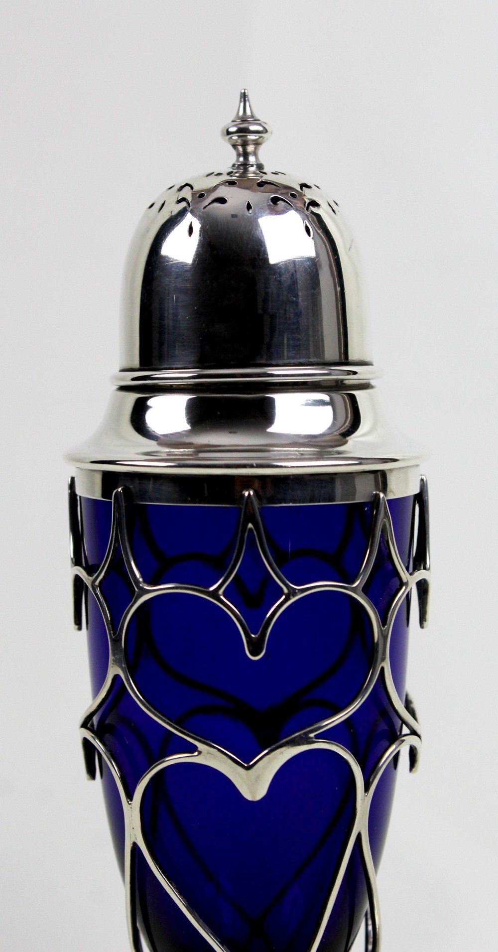 Edwardian blue glass and silver sugar caster View II