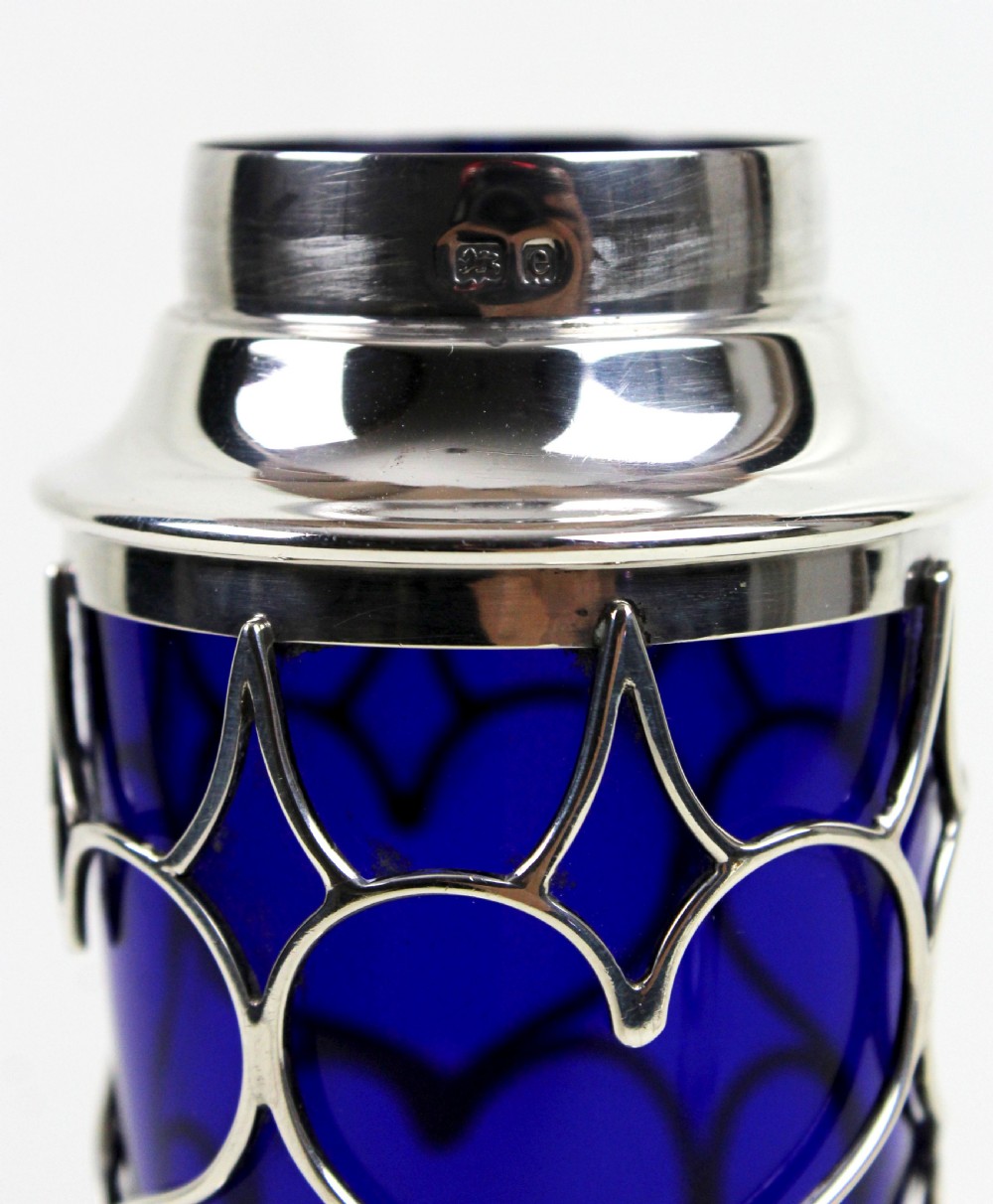 Edwardian blue glass and silver sugar caster View III