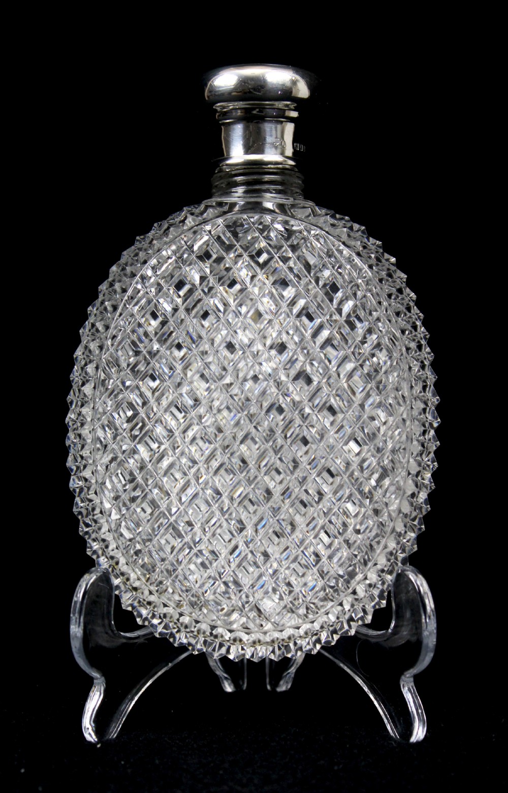 Cut glass and silver flask