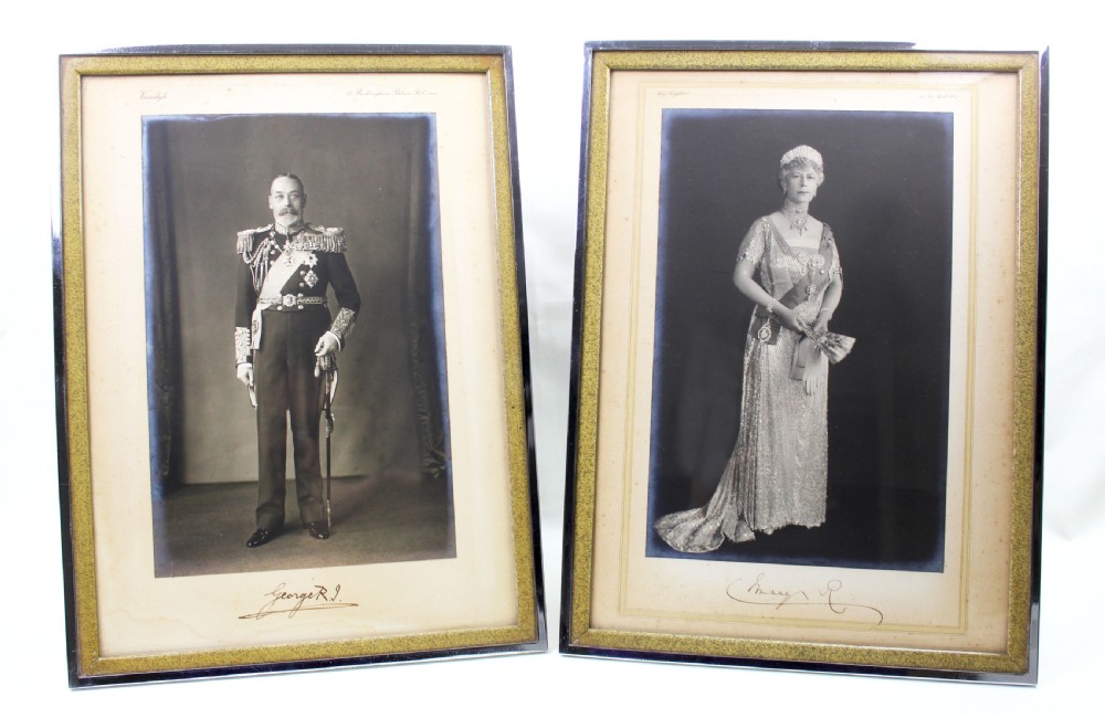 Signed framed photographic portraits of King George V and Queen Mary for Aspreys