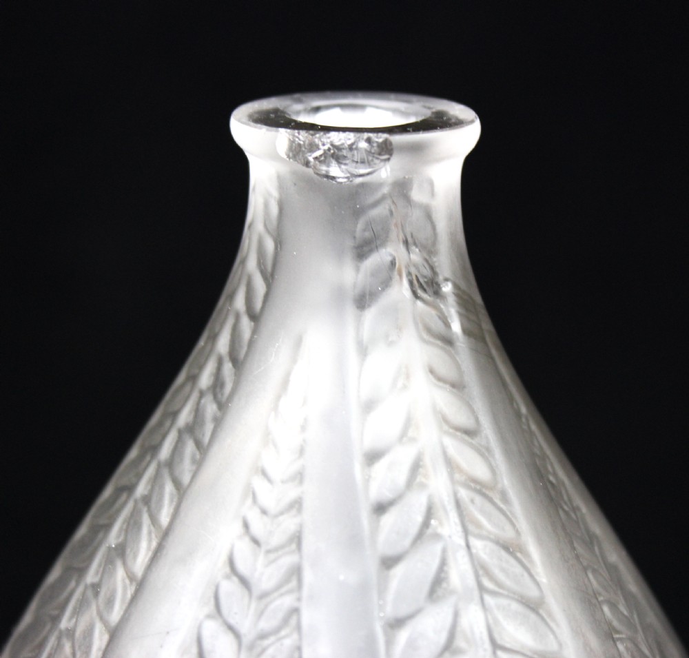 An ovoid frosted glass vase decorated with vertical moulded acacia leaf fronds extending from the base to the neck. View IV