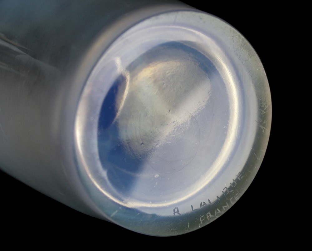 An Art Deco opalescent glass vase moulded in high relief with pairs of parakeets perched among stylized foliage. View VII