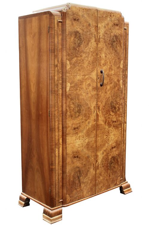 Art Deco Single Walnut Wardrobe, c1930