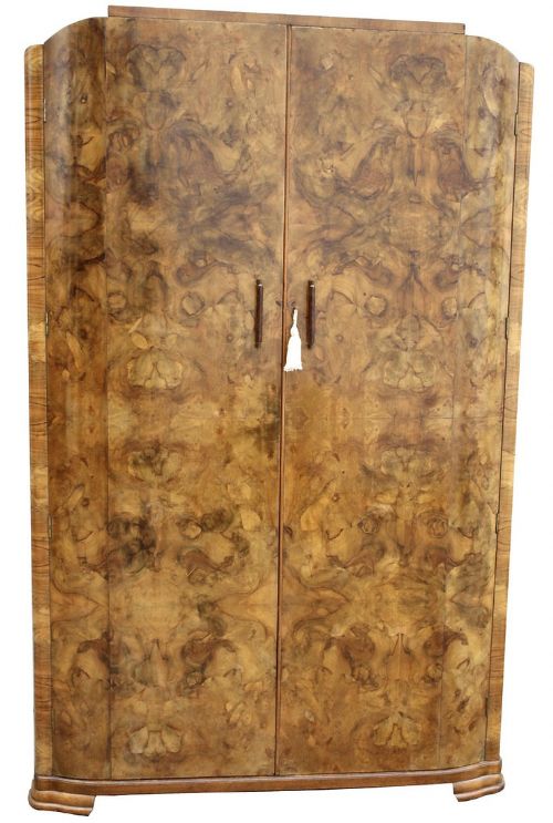 Art Deco Double Walnut Two Door Wardrobe, c1930