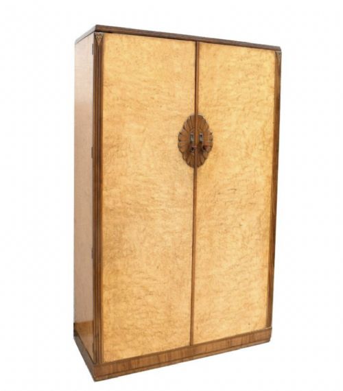 Art Deco Blonde Birds Eye Maple Double Wardrobe, c1930
