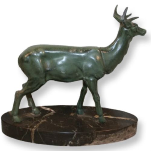 Art Deco Spelter figure of deer on marble base