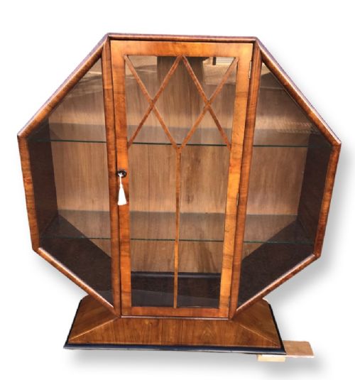 Art Deco Octagonal Walnut Display Cabinet