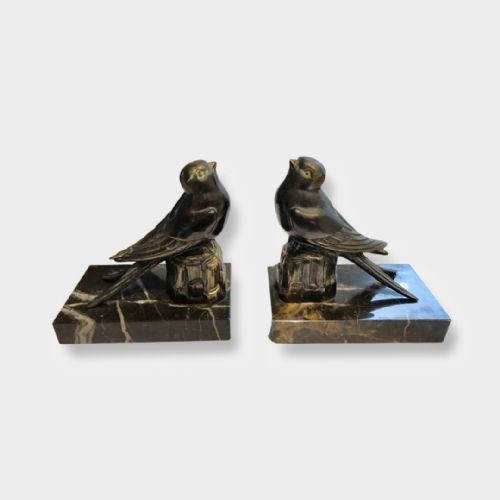 Beautiful Art Deco Spelter swallow bookends