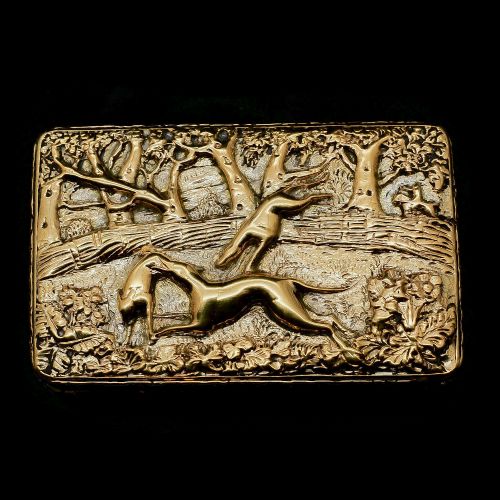fig 1. A Georgian Solid Silver Gilt Snuff Box with Spectacular Fox Hunting Scene - Edward Smith 1832