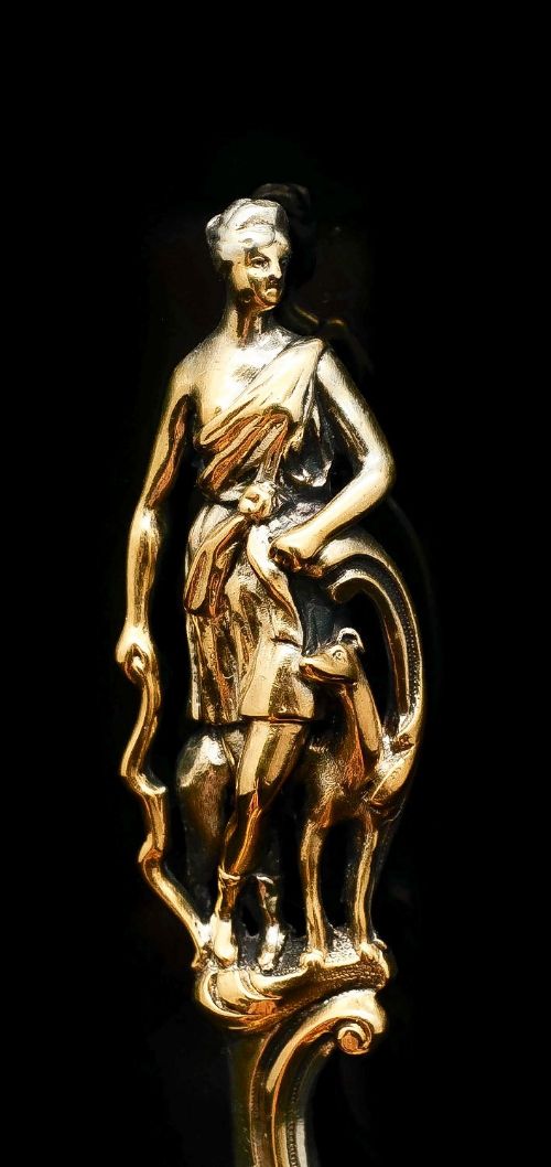 fig 2. Victorian Silver Gilt Sugar Sifter Spoon 'Diana the Huntress' Figure - Francis Higgins 1854