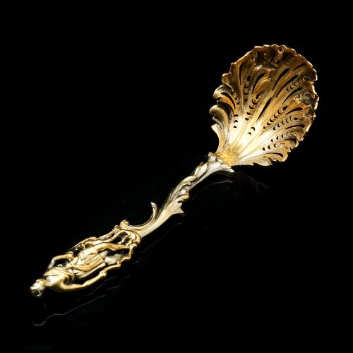 fig 4. Victorian Silver Gilt Sugar Sifter Spoon 'Diana the Huntress' Figure - Francis Higgins 1854