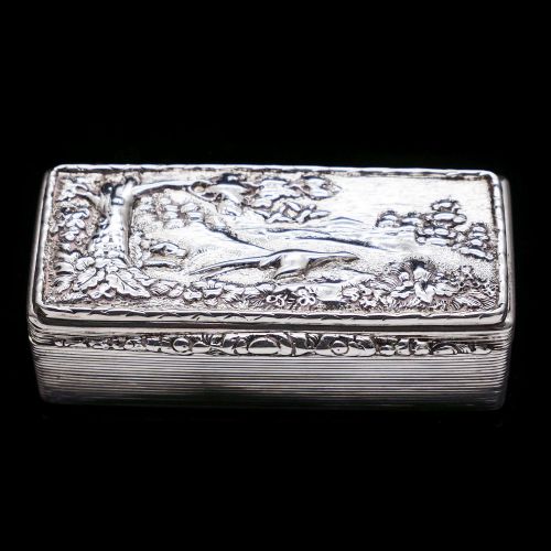 A Georgian Solid Silver Snuff Box with Pheasant Scene - Thomas Shaw 1834