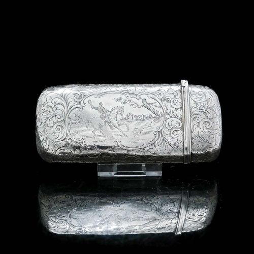 A Victorian Solid Silver Cheroot/cigar Case with a Hand-engraved Hunting Scene - Alfred Taylor 1853
