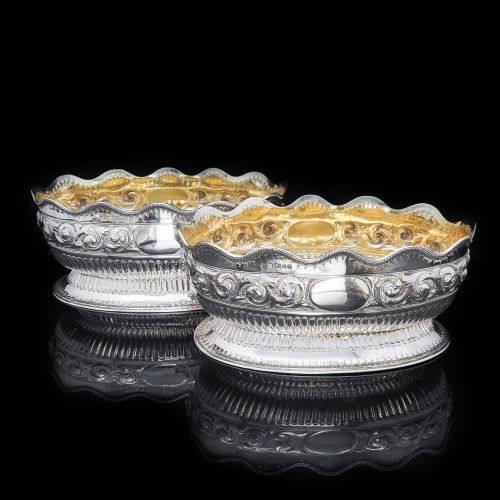A Unique Pair of Solid Silver Oblong Shaped Bowls - Martin, Hall & Co 1881