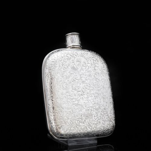 fig 5. A Spectacular Solid Silver Hip Flask With Ornate Engraved Design - Edward Smith 1845