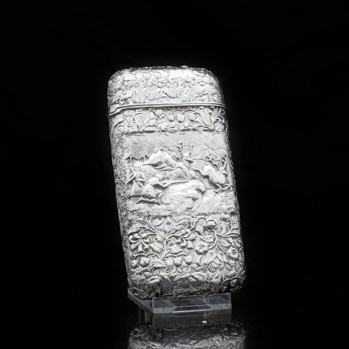 A Magnificent Solid Silver Hunting Scene Cheroot/cigar Case - Yapp & Woodward 1854