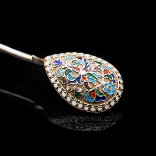 fig 7. Antique Russian Silver Cloisonne Enamel Spoons | Set of 6 | c.1900