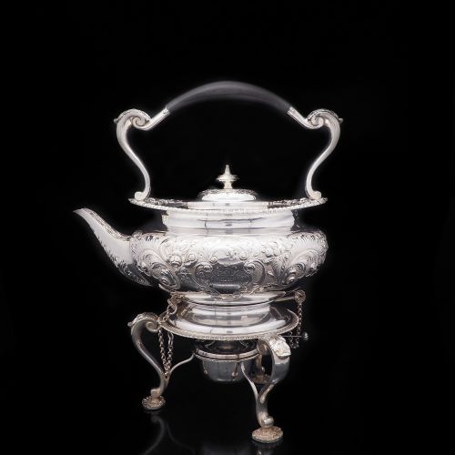 Antique Solid Silver Kettle with Ornate Chased Motifs - Elkington & Co. 1904