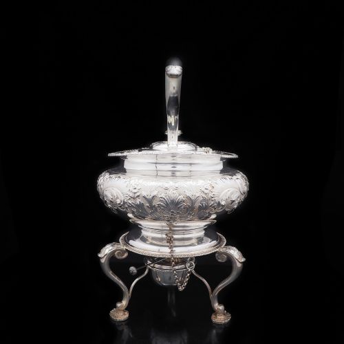 fig 2. Antique Solid Silver Kettle with Ornate Chased Motifs - Elkington & Co. 1904