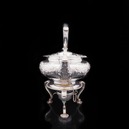 fig 4. Antique Solid Silver Kettle with Ornate Chased Motifs - Elkington & Co. 1904