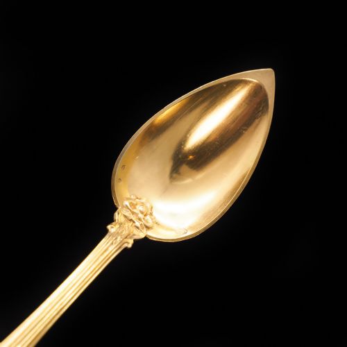 fig 4. Magnificent Antique Vermeil (Silver Gilt) French Teaspoons - Boxed Set of 12