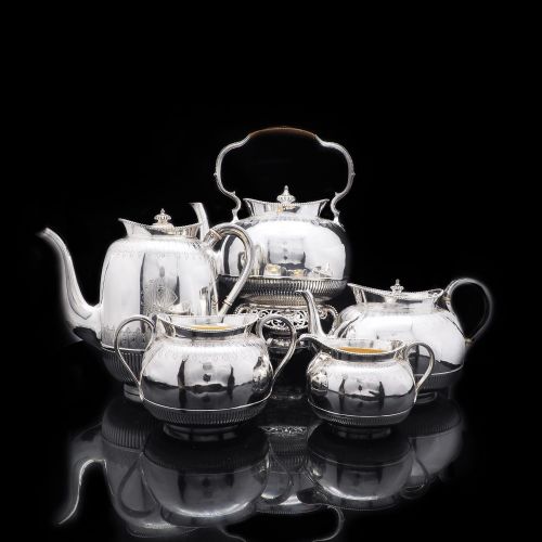 fig 1. Elegant Victorian Solid Silver Tea & Coffee 5-Piece Set - George Fox 1865
