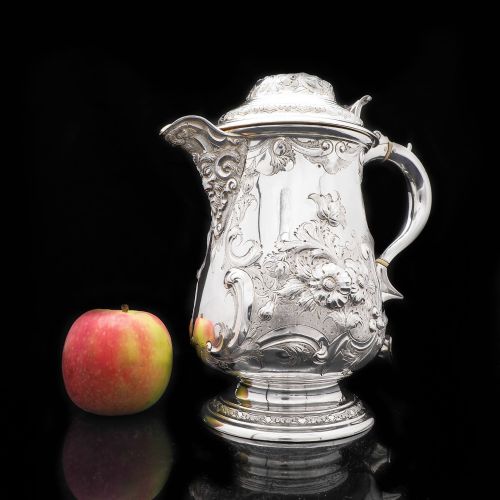 Large Solid Silver Flagon/tankard with Victorian Chased Motifs - Martin Hall & Co, 1862