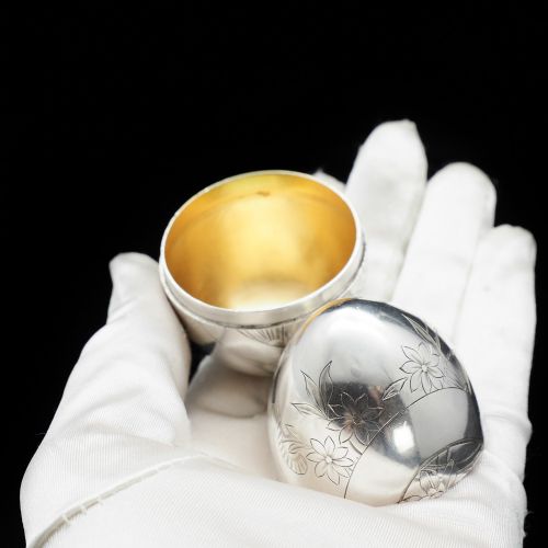 fig 3. Solid Silver Russian Easter Egg with Gilt Interior- P. Barabanon 19th Century