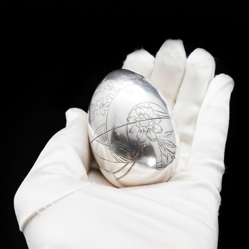fig 6. Solid Silver Russian Easter Egg with Gilt Interior- P. Barabanon 19th Century
