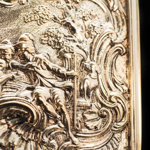 fig 2. Magnificent Silver Gilt Georgian Rococo Snuff Box with Shepherd Boy Scene - James Barrat 1816