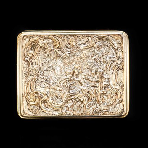 fig 4. Magnificent Silver Gilt Georgian Rococo Snuff Box with Shepherd Boy Scene - James Barrat 1816