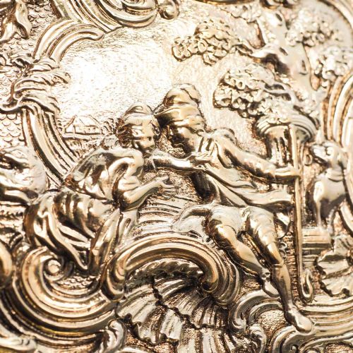fig 5. Magnificent Silver Gilt Georgian Rococo Snuff Box with Shepherd Boy Scene - James Barrat 1816