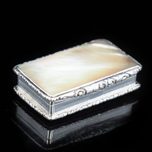 fig 1. Georgian Silver Mounted Mother of Pearl Snuff Box - William Pugh 1831
