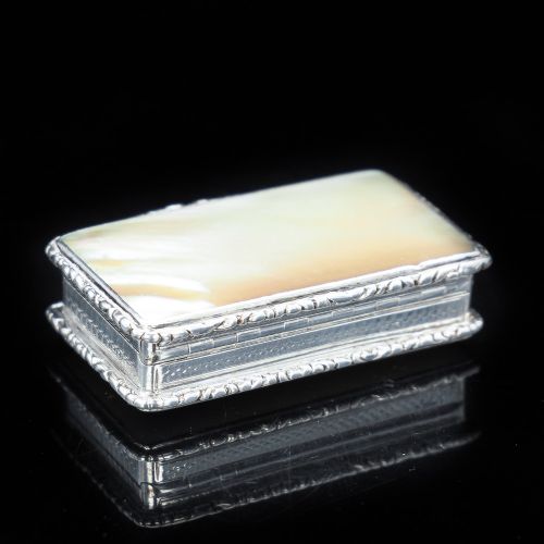 fig 2. Georgian Silver Mounted Mother of Pearl Snuff Box - William Pugh 1831