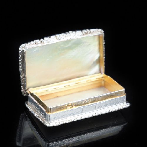 fig 4. Georgian Silver Mounted Mother of Pearl Snuff Box - William Pugh 1831